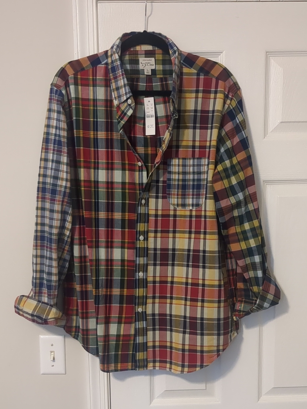 J.crew Madras Patchwork Button Down, Large Classic Fit